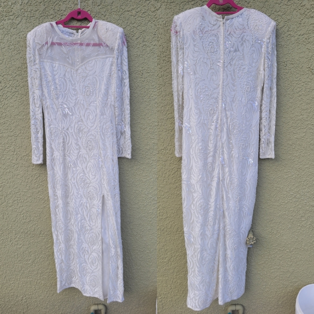 Vintage Lillie Rubin White Beaded Sequin Long Dress